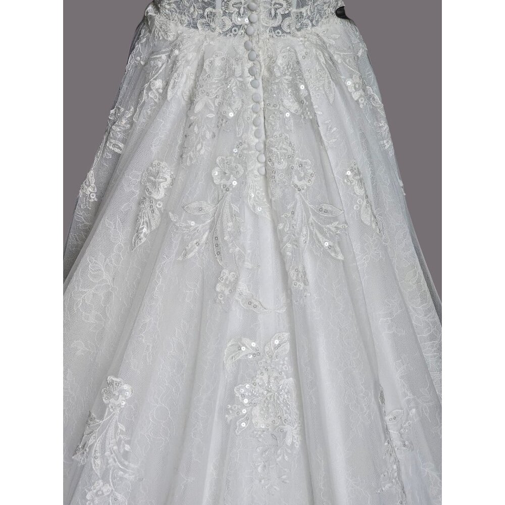 NWOT Ivory Lace Embroidered A-Line Shrug Sleeve Wedding Gown - Da Vinci - Picture 11 of 14
